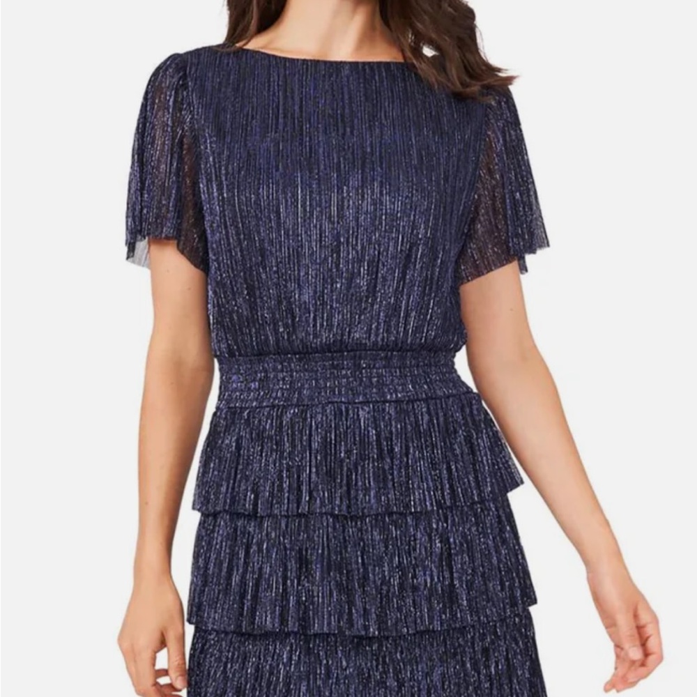 MSK blush metallic tiered mini dress